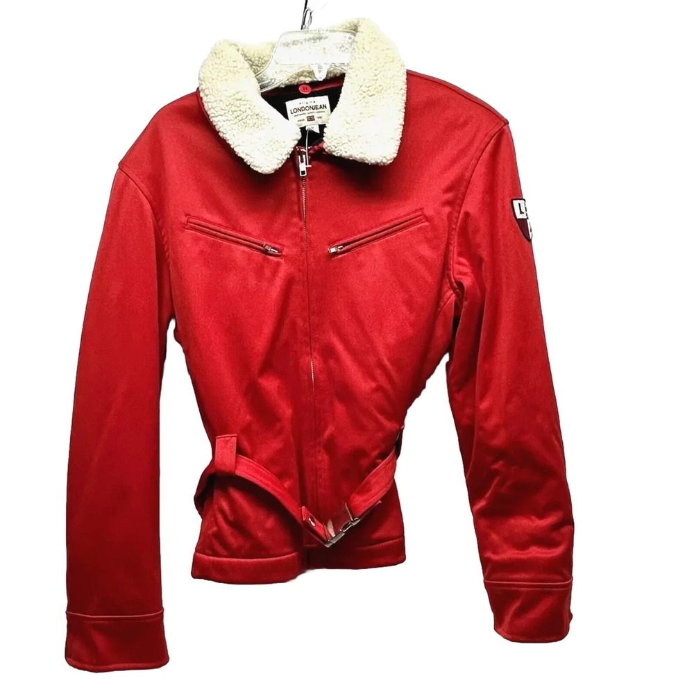 Original London Jean Womens Medium Red Belted Bomber Jacket Coat (A1)